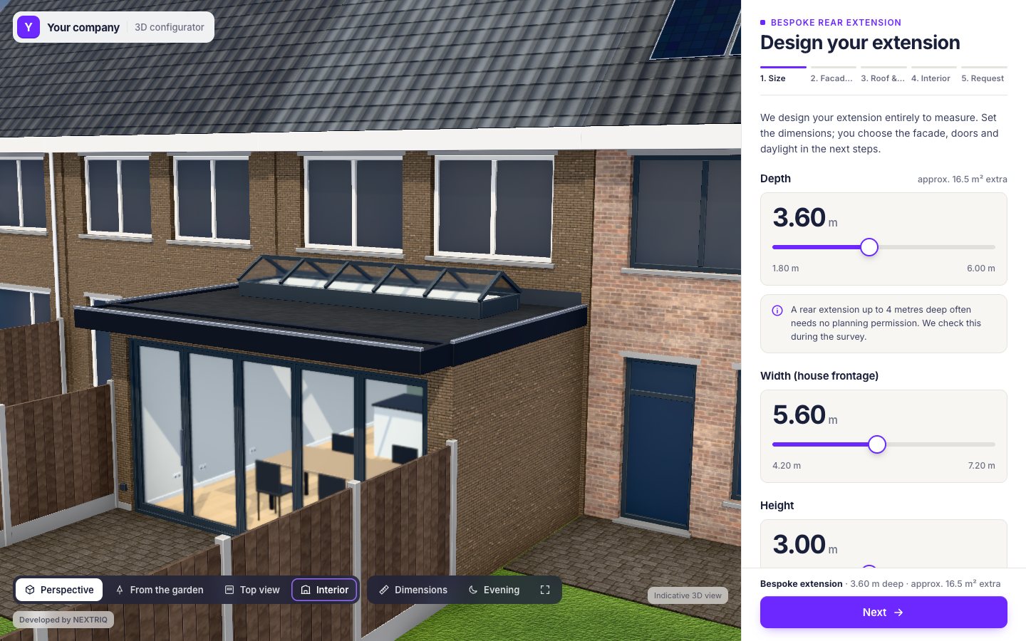 The home extension configurator in 3D