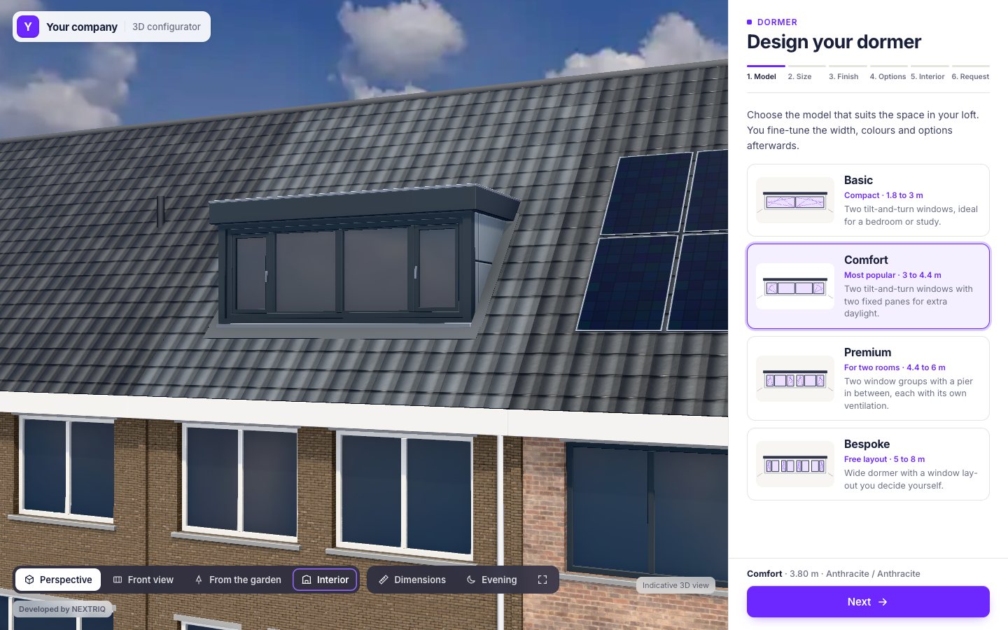 The dormer configurator in 3D