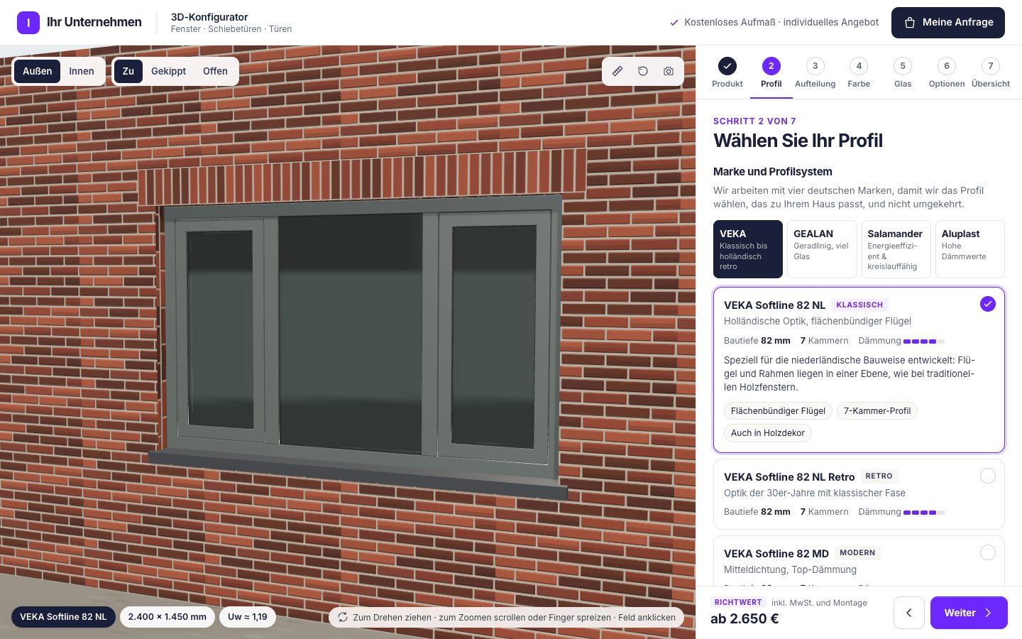 Der Fenster-Konfigurator in 3D
